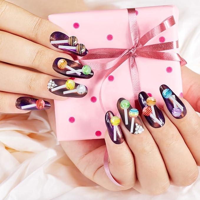 PAGOW 100pcs Lollipop Candy Nail Art Charm Cute 3D Acrylic Decoration DIY Mini Designs Sugar Kawaii Colorful Accessories Sweet Love Craft Manicure Supplies Valentines Christmas Birthday Thanksgiving