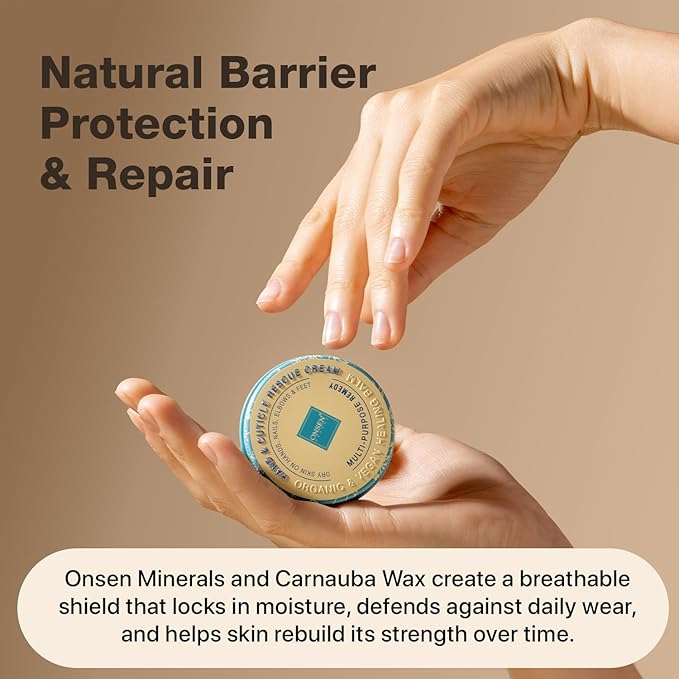 Onsen Hand & Cuticle Rescue Cream | Organic Nail Strengthener & Balm | Dry, Cracked Hands, Elbows & Feet | Shea Butter, Tsubaki & Jojoba Oil | Nail Repair & Growth, Vegan – 1 Pack (0.88 oz)