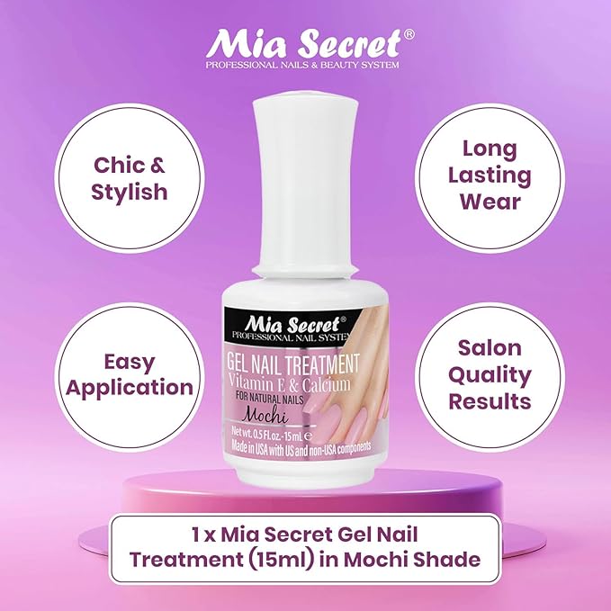 Mia Secret Gel Nail Treatment With Vitamin E and Calcium, 15ml - Repair and Strengthening Gel for Nails (Mochi)