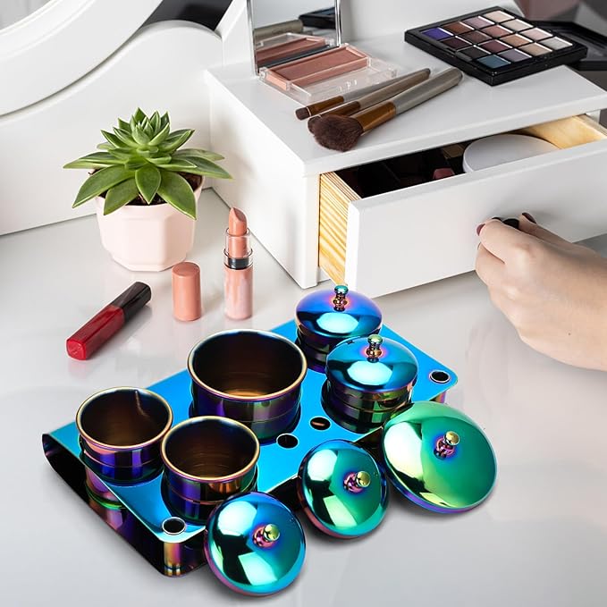Acrylic Liquid Container 5 PCS Stainless Steel Acrylic Liquid Powder Cup with Lids Dappen Dish Liquid Powder Holder Container Nail Art Equipment Tools for Nail Design Tools (Color)