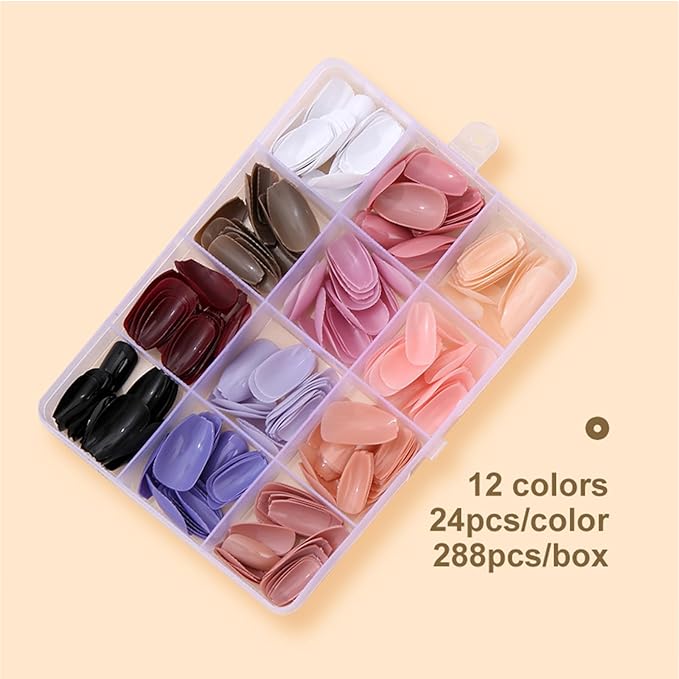 288Pcs Coffin Press On Nails Medium Fake Nails Solid Color False Nails Press ons Short Ballerina Acrylic Glue on Nails Reusable Full Cover Stick on Nail for Women Manicure 12 Color