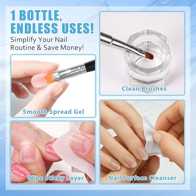 Poly Gel Slip Solution Set, 4Oz Liquid with Dual-Ended Spatula Brush Glass Cup Cotton Pad, Anti-Stick Liquid Brushes Cleaner for Nail Extension Gel