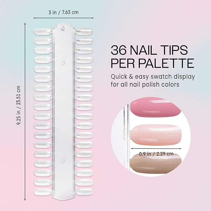 10 Palettes Beauticom 36 Nail Tips Display Board for Nail Art Design Pattern Practice and Swatch Nail Polish Colors (36 Tips Palette (Clear), 10 Pieces)