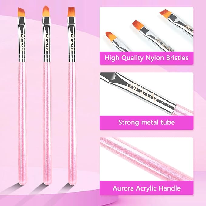 BQAN Nail Art Clean Up Brushes,3PCS Flat/Oval/Fine Angled Gel Nails Brush for Cleaning Polish Mistakes on the Cuticles, Nail Art Tools for Nails Design Painting and DIY (Purple)