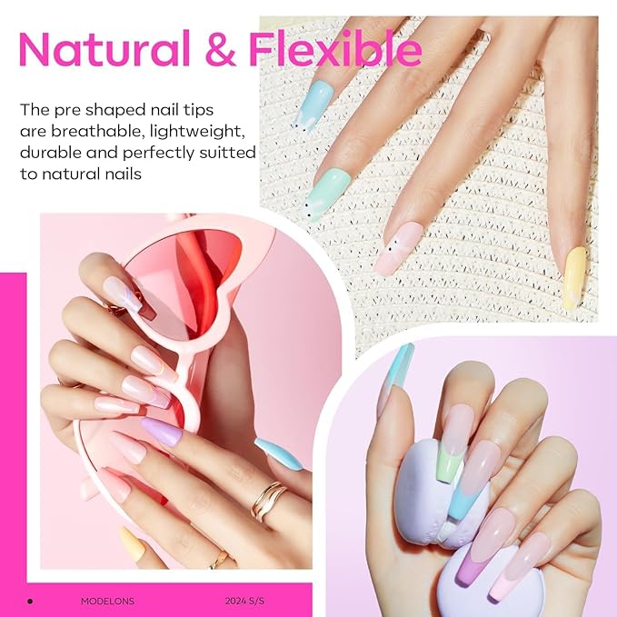 modelones Gel Nail Kit, Fake Nails Long Coffin, 9-in-One Glue Prep Dehydrator & Portable Mini U V Light Acrylic Clipper, 500Pcs Coffin Tips for Extension Kit DIY Salon Home Gifts for Women (Pack of 2)