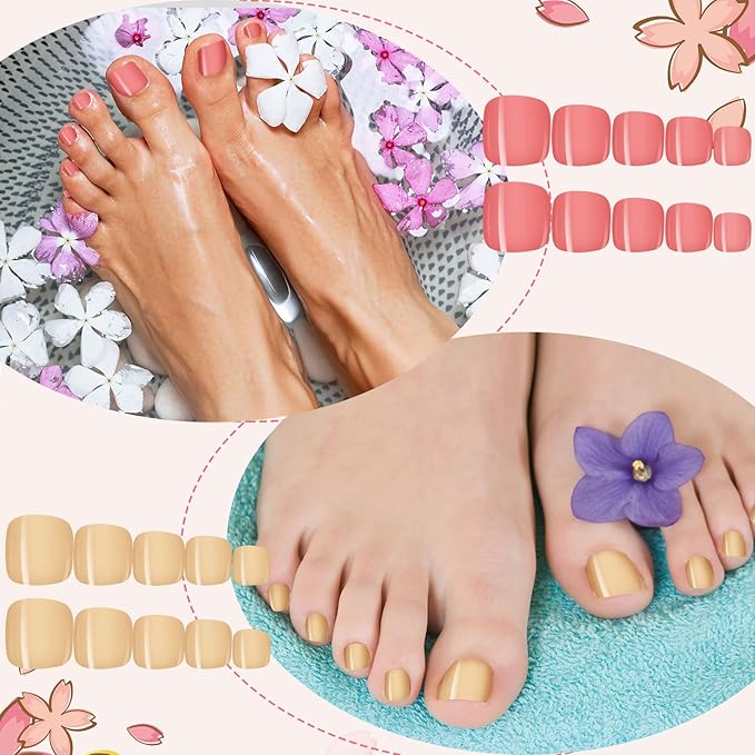 Maitys 720 Pieces Fake Press on Toe Nails Short False Toe Nails Square Solid Color Full Cover Matte Finish for Women(Soft Color)