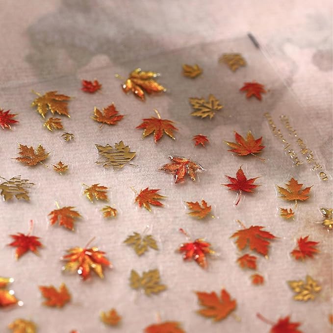 Maple Leaf Nail Stickers 5D Embossed Autumn Leaf Nail Designs 3D Self-Adhesive Gold Plant Fall Nail Decals Cute Fall Sticker Thanksgiving Day Manicure Acrylic Nails Accessories for Women Girls DIY