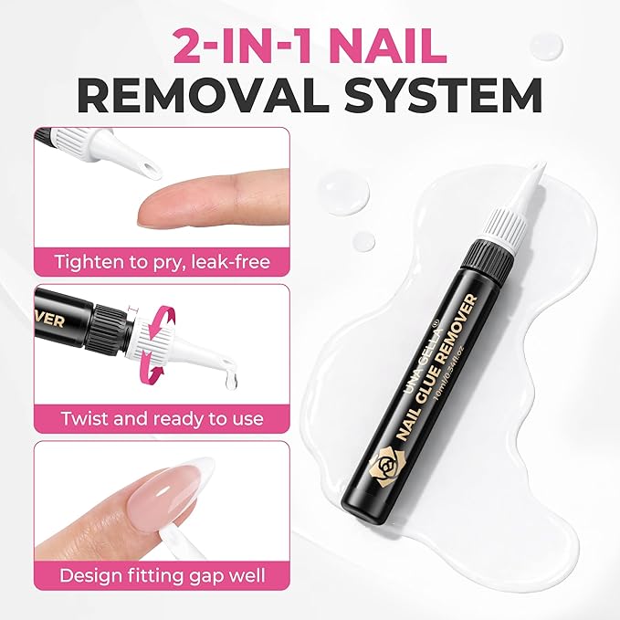 UNA GELLA 15ml Quick Drying Semi Solid Nail Glue Gel with 10ml Remover for Press On Nails Tips No Lamp Needed Strong Nail Gel Glue with 2 in 1 Acrylic Nails Remover Long Lasting Fake Nails Kit