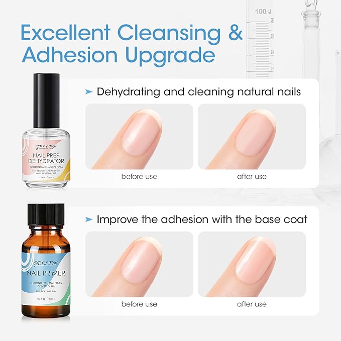 Gellen Nail Prep Dehydrator, Nail Primer & Top Coat Gel & Gel Base Coats