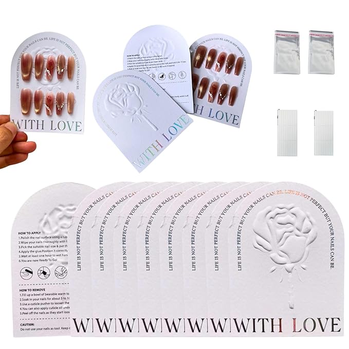 Press On Nails Packaging Kit Holographic Display Cards Storage Bag Nail Tech Must Haves Nail Artist Supply Essentials For Technicians Salon Studio Manicure Business (White, 3 * 4 in) 50 Set