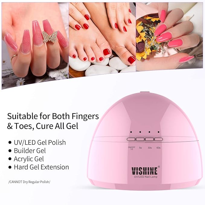 Vishine Poly Nail Extension Gel Kit - 8 Colors, 48W LED UV Lamp, Builder Gel, Slip Solution, Base Top Coat, Rhinestone Nail Manicure Beginner Starter Kit
