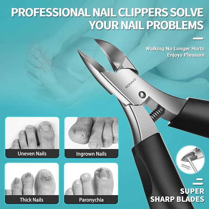 Toenail Clippers for Ingrown & Thick Toenails - Heavy Duty Toe Nail Clippers for Remove Side Ingrown Toenail with Angled Sharp Blades, Professional Pedicure Tool with Long Handle for Seniors & Men