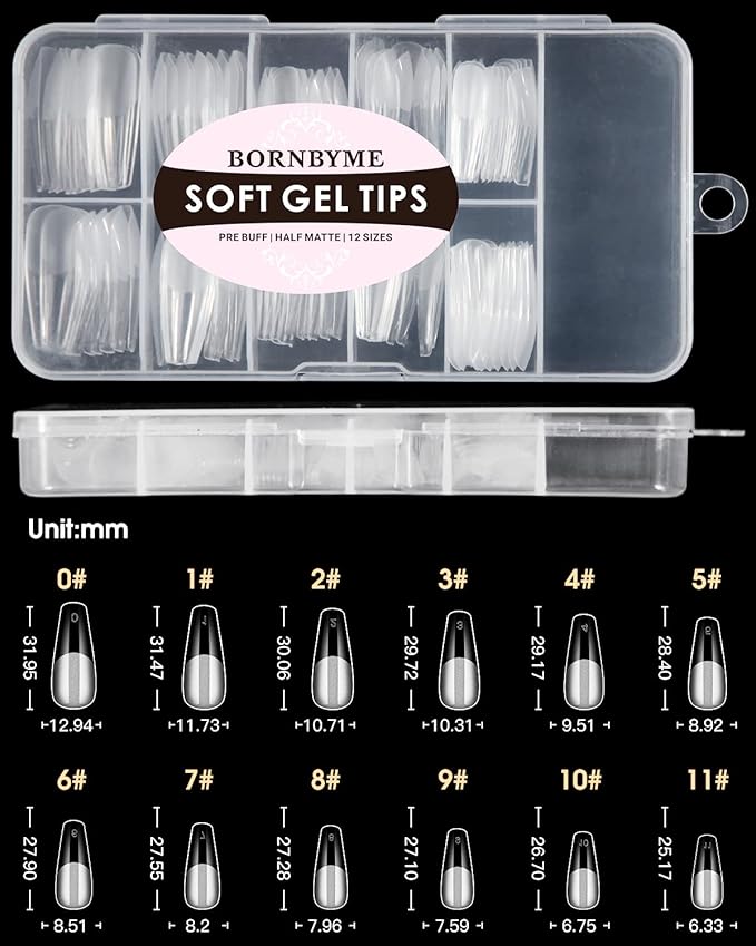 Soft Gel Nail Tips Long Coffin, 120PCS Pre Buff Full Cover Shaped Nail Extenison Tips Half Matte Gel X Nail Tips BORNBYME