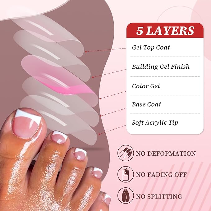 150pc White French Tips Press on Toenails Women Fake Toenail with Glue Tab, Berry Pink Toe Nail Press ons Nails Short Square Fake Toe Nail Tips French Glue on Toenails Stick Acrylic Toes Nails Kit