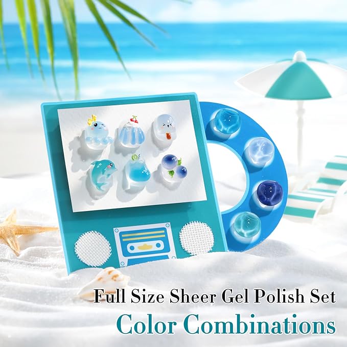 Double Rhythm 6 Pcs 15 ML Gel Polish Set Same Color Same Bottle Soak Off Gel Polish Kit Nail Art Manicure Salon DIY at Home for Women (Jelly Milky Light Dark Blue Navy-T6-82)