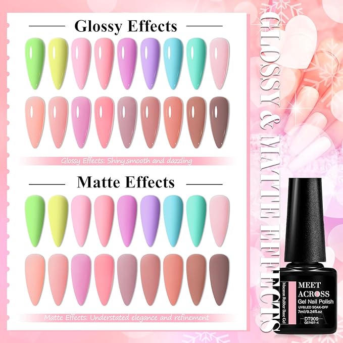 MEET ACROSS 18Pcs Nude Pink Builder Gel Base Coat for Nails, Purple Brown Rubber Base Gel Polish 2 IN 1 Rubber Base Gel for Nails Nail Design Gifts
