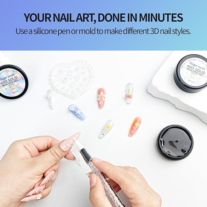 3D Gel Nail Art Kit-Blue Aurora Solid Builder Gel for Nails 3D Sculpting Carving Building Modeling Hard Extension for Beginner DIY Salon at Home Cured Needed
