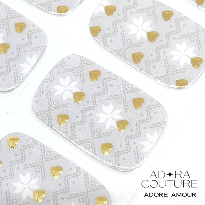 Semi Cured Gel Nail Strips with 20 Pieces - UV Gel Stickers, Manicure Kit, Easy Application Wraps Includes Prep Pads, Nail File, Wooden Stick - UV Light Required (Adore Amour)