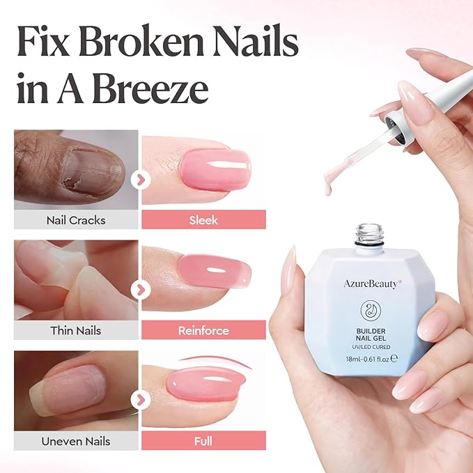 AZUREBEAUTY Builder Nail Gel, 18ml 7-in-1 Jelly Peach, Beginner Friendly, 30-Day Nail Strengthener Extension Glue, For Home Salon DIY & Gifts