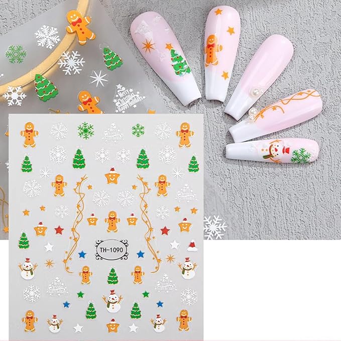 Zoance 8 Sheets Christmas Nail Art Stickers Decals Self-Adhesive Pegatinas Uñas Navidad Snowflake Snowman Nail Supplies Holiday Nail Art Design Decoration Accessories