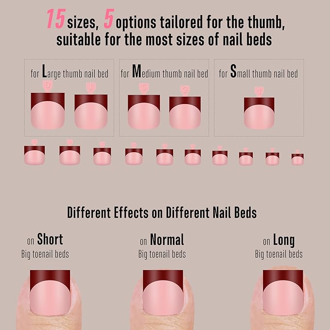 8 MIXED WINTER COLOR French Tip Toe Nail Tips Press on, BABY PINK Sharp Square Medium Wide Fake Toenails, Full Cover Acrylic,Builder Gel & Top Coat,Need Nail Glue,for DIY x 15 Sizes 240 pcs