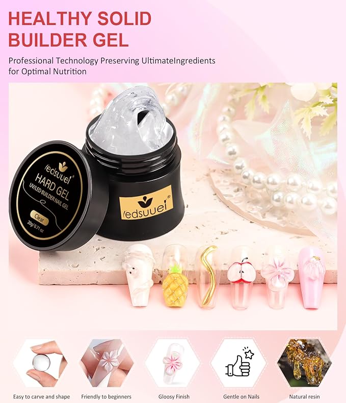 Solid Sculpting Builder Gel LEDSUUEI - Clear Nail Extension Gel, Non-Sticky Hard GEl for Nails, Nail Strengthen 3D Molding Builder NAil Carving Glue Kit for Beginners 20g