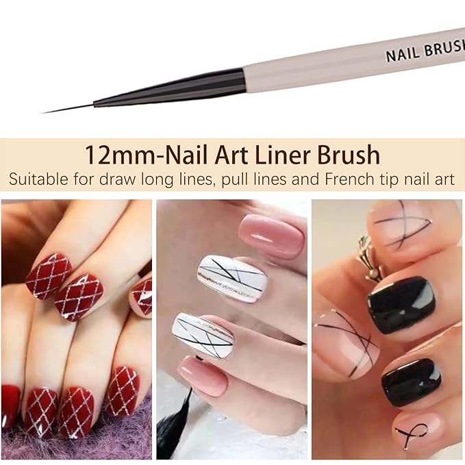 Liner Nail Brush (12 mm / 0.047 in.) - Precision Detailing Brush for Nail Art, Acrylic & Gel Polish| Ultra-Fine Tip, French Tips Brushes for Nails Salon & DIY Home Manicure