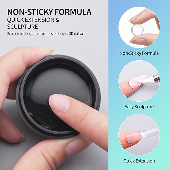 3D Gel Nail Art Kit-Blue Aurora Solid Builder Gel for Nails 3D Sculpting Carving Building Modeling Hard Extension for Beginner DIY Salon at Home Cured Needed