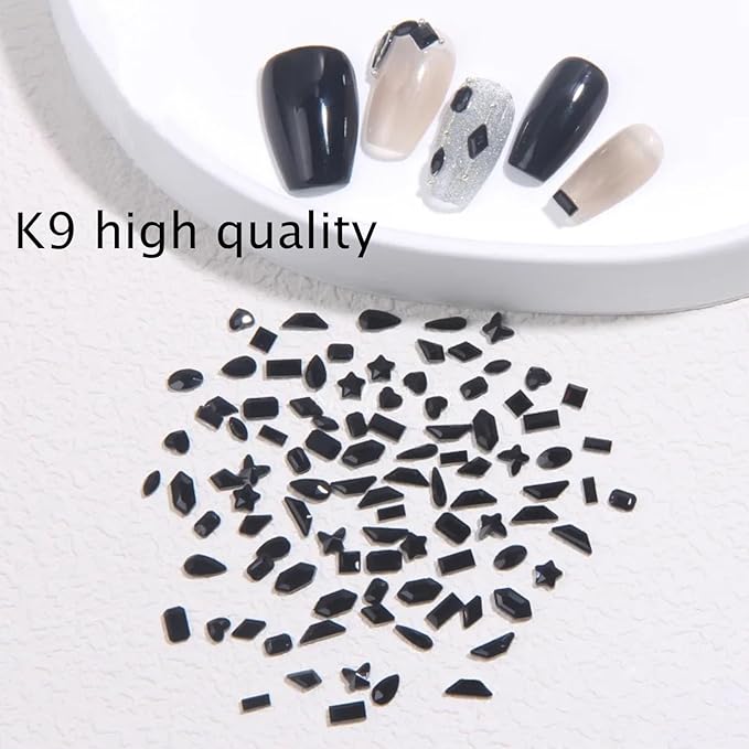 Nail Rhinestones Kit, 18 Types of 900 Special-Shaped Nail Crystal + 3200 Flat-Bottomed Nail Rhinestones, Black Nail Rhinestones for Nail Art DIY with Tweezer + Pickup Pen