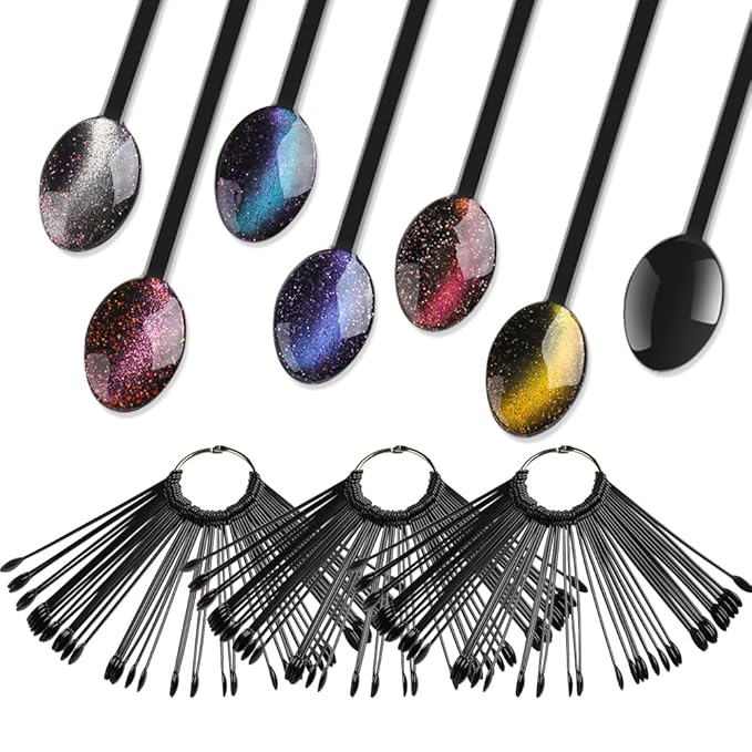 150 Pcs Black Spoon Shaped False Nail Swatch Sticks Nails Art Polish Practice Display Tips Acrylic Nail Sample Sticks With Metal Split Ring Nails tech Supplies for Home or Salon Use