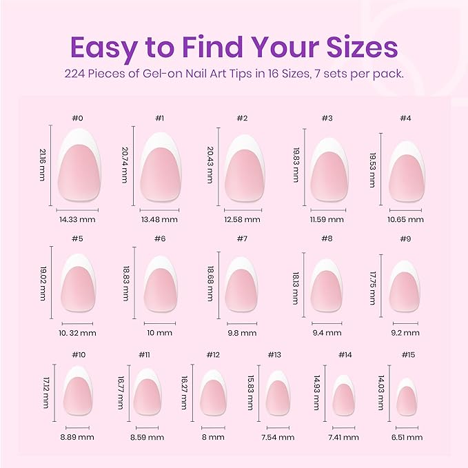 Beetles French Tip Press On Nails 224 Pcs Short Almond Pink Press On Nails 4 in 1 Gel Nail Tips Pre-Applied Primer and Base Coat, No File Need DIY Manicure Easy False Nail Tips for Nail Extension