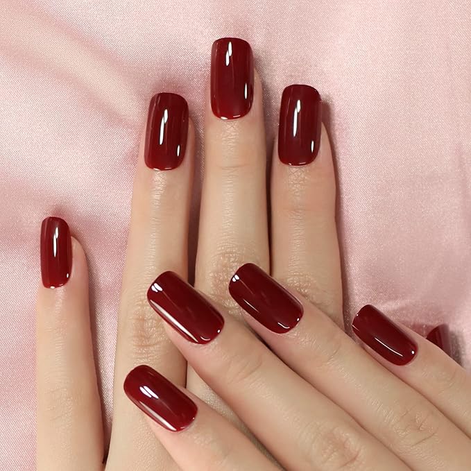 Cherries Fake Nails Pure Color Full Cover Medium Length False Nails Press On Tips Arc Head Artificial Nail Kit Manicure DIY Home