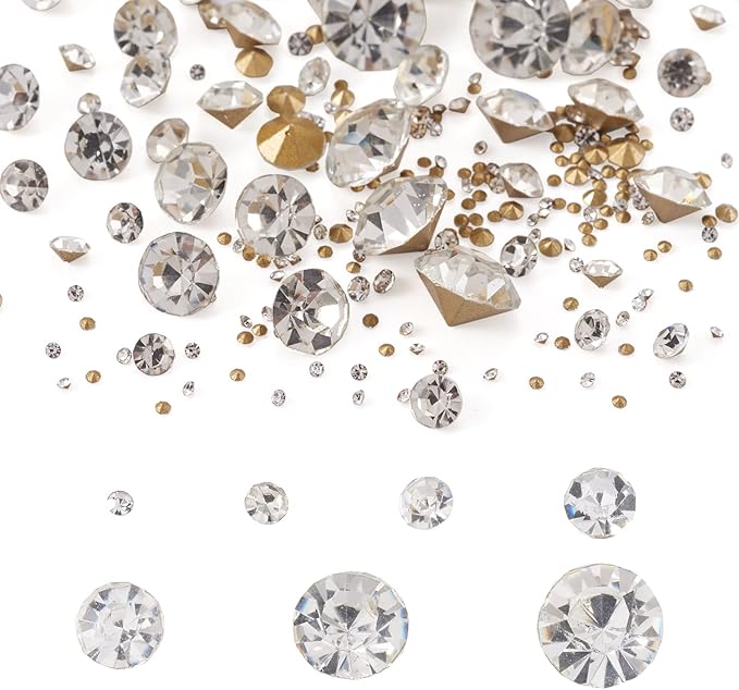 Craftdady 2600Pcs Faceted Glass Rhinestone 7 Sizes Pointed Back Crystal Diamante Gems Faceted Cabochons for Nail Arts Decoration Jewelry Making Wedding Bouquet