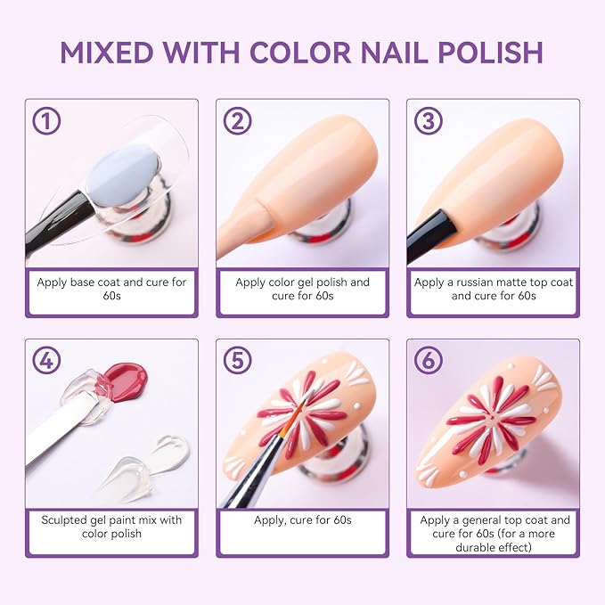 Makartt 3D Gel Nail Art: Clear 3D Painting Gels for Chrome Powder, 3D Sculpting No Wipe for Gel Nail Polish, 3D Carving Drawing Gels for Nails Art at Home & Salon DIY 0.28 fl.oz