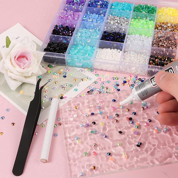 28 Colors Resin Jelly Rhinestones for Bedazzling, 5mm 8000Pcs Flatback Gems for Crafting, Bedazzling Kit with B7000 Glue for Clothing Shoes Nail Book Diamond Art