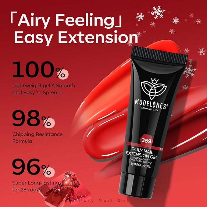 modelones Poly Nail Gel Set, 6 Colors Popular Red Collection Bright Wine Burgandy Glitter Poly Extension Gel Dark Bloody Red Builder Starter Home DIY Manicure Nail Art Gift