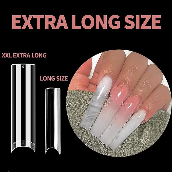UNA GELLA Nail Tips Square XXL Tips 120 PCS No C Curve Gel Tips Extra Long Square Straight Nails Half Fake Nail Tips No Trace for Acrylic Nails Tips for Home DIY with Box