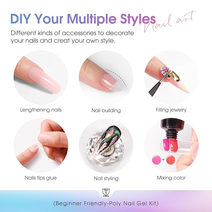 ROSALIND 16 Colors Poly Nail Gel Kit With Mini Lamp - Clear Neon Starter Kit for Beginners, HalloweenAll Seasons Classic Colors Builder Neon Nail Gel Set Holiday