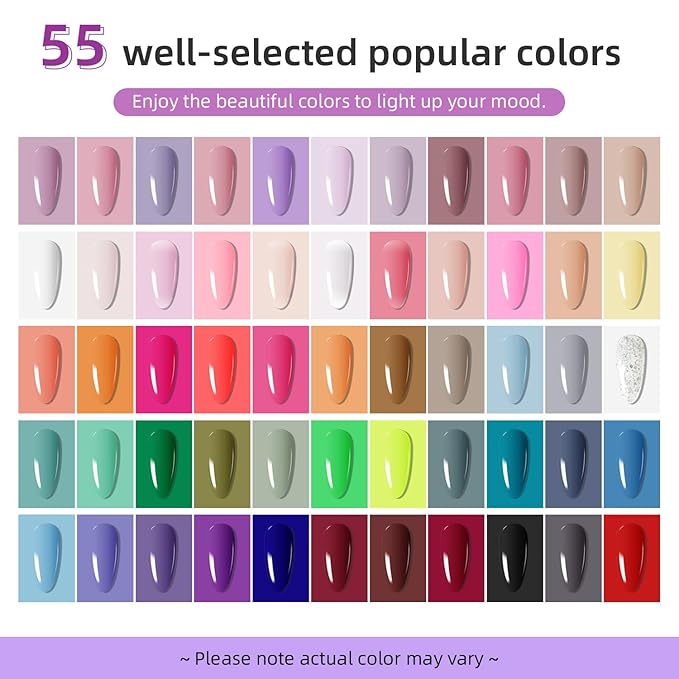 JODSONE 55 Colors Gel Nail Polish Kit with Base Top Matte Coat Soak Off Manicure Salon DIY at Home