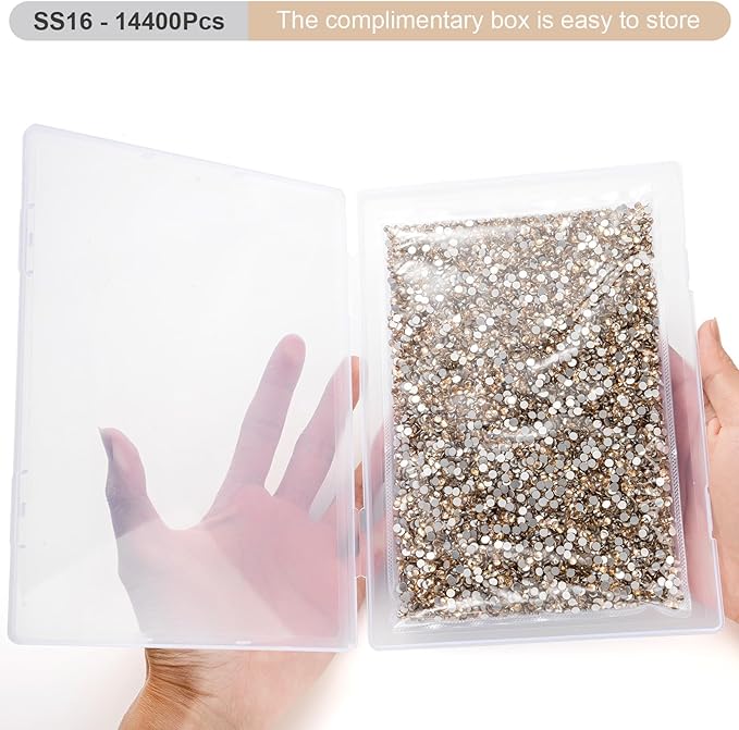 Flatback Rhinestones Bulk, 14400PCS Gold Shadow Rhinestones for Clothes DIY Decoration Crafts, Gold Shadow, SS16, 3.8-4.0mm