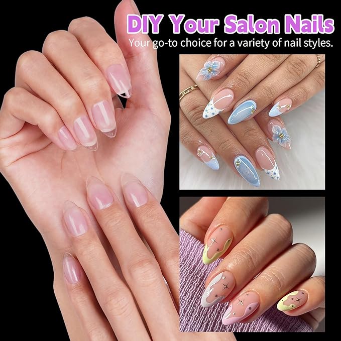 Canvalite 450Pcs Almond Press on Nails Kit with Nail Glue & Remover - Acrylic Gel Nail Tips for Extensions, 15 Sizes Full Cover False Nails, Half Matte & Glossy Finish, DIY at Home & Salon Use