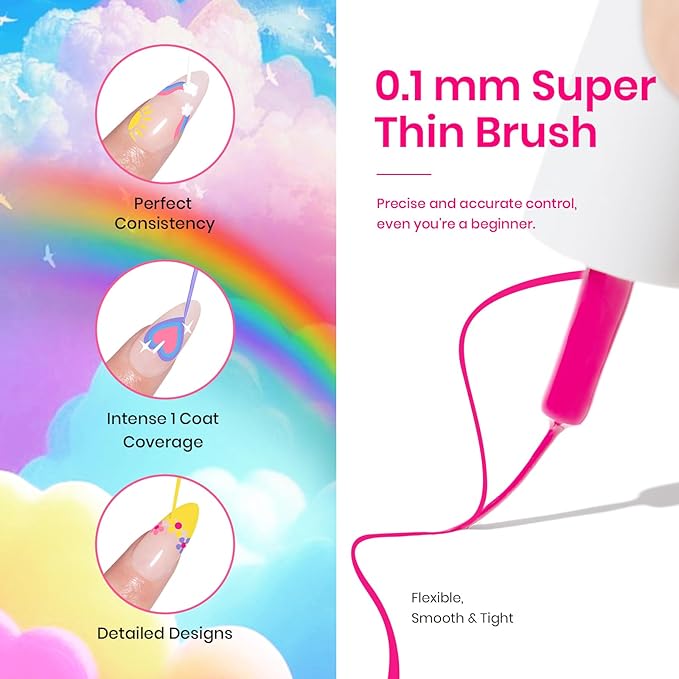 Beetles Rainbow Gel Liner Nail Art Set 12 Colors Neon Gel Nail Polish Pink Orange Blue Yellow French Tip Nails Built Thin Nails Art Brush in Bottle Soak Off Uv Lamp Manicure Salon Gifts for Women