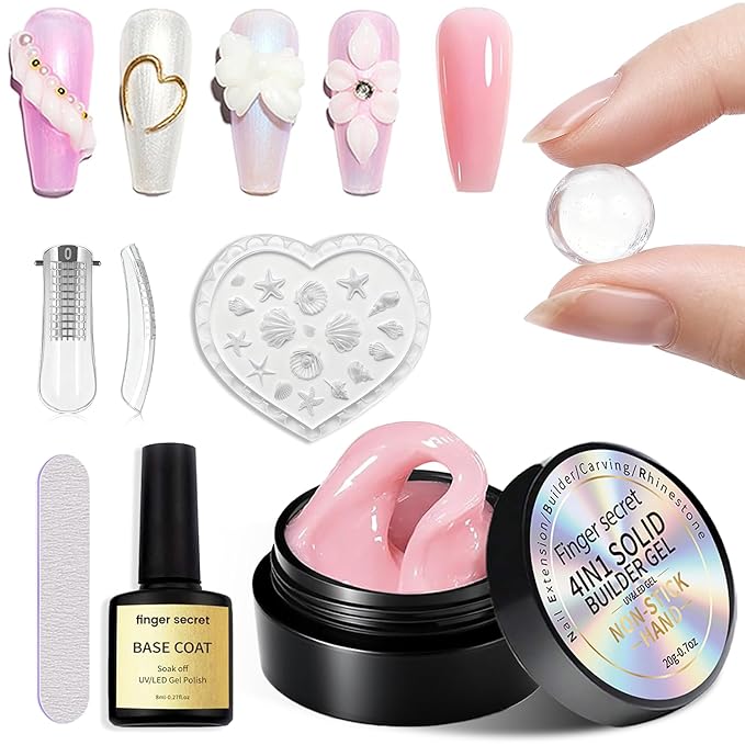 3D Gel Nail Art Kit-Pink Solid Builder Gel for Nails 3D Sculpting Carving Building Modeling Hard Extension for Beginner DIY Salon at Home Cured Needed