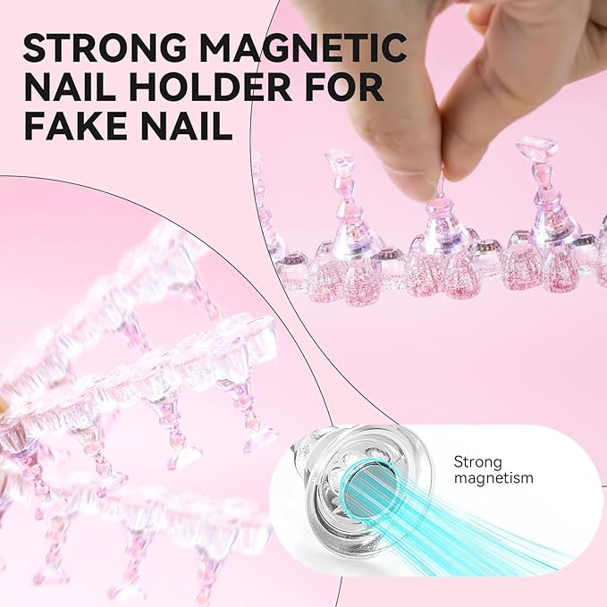 Nail Stand for Press On Fake Nails Painting Display Practice, Powerful Magnetic Nail Holder for Diy Design, Single Flower Nail Stand with 200 PCS Double-Sided Tapes, Nail Tools for Home Salon