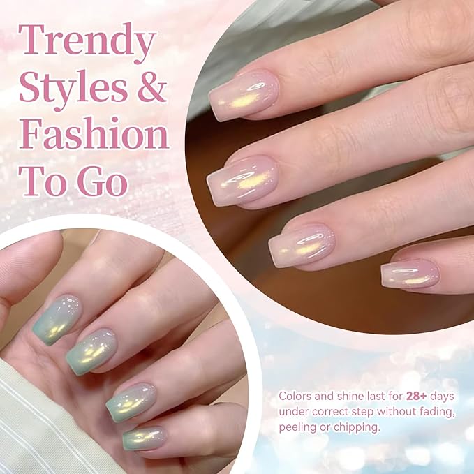 Born Pretty Golden Mirage Cat Magnetic Eye Gel Nail Polish Set,6 Colors Spring Summer Gold Glitter Pink Green Magnetic Gel Polish Kit Soak Off U V Gels DIY Art for Girls Women