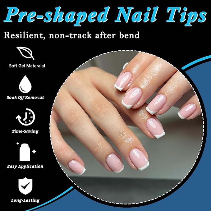 600pc French Square Gel Nail Tips Short Fake Nails Clear Press ons Nail, Short Square Nails Tips Acrylic Nails Extension French Soft Gel Nails Tip Half Cover False Nail Clear Artficial Fingernail