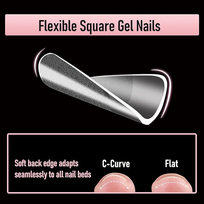 Square Nail Tips Extra Short Thicken Soft Gel Nails Pre-etched XS Clear Full Cover Press on Acrylic Fake Nail Extension for Manicure Salon Home DIY 360Pcs 15 Sizes Black Box Collection