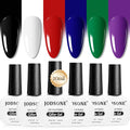 JODSONE 10ml Gel Nail Polish Set 6Colors Black White Red Deep Blue Dark Green Deep Purple All Seasons Neutral Soak Need U V/LED Lamp Curing
