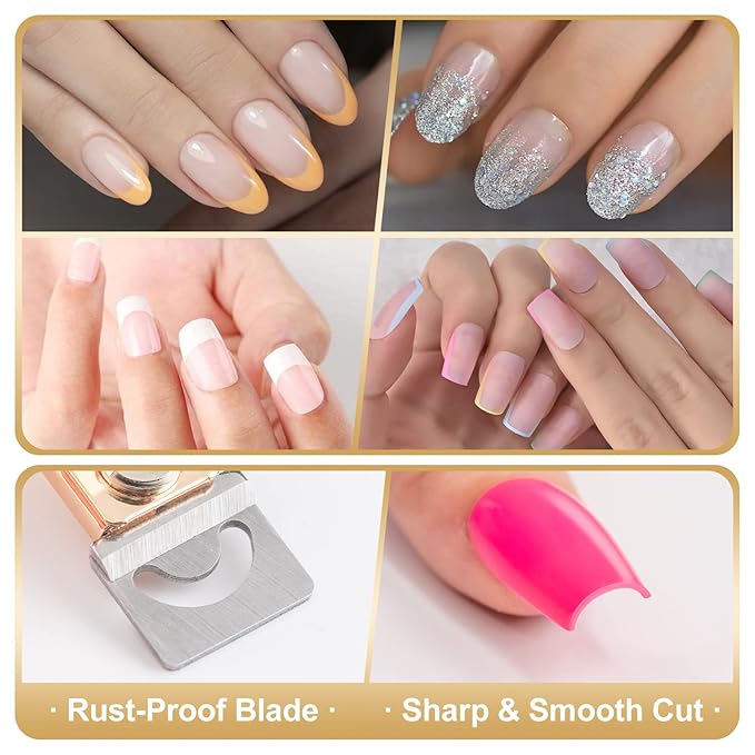 Gold Premium Nail Clippers with Magnets Sizers for Acrylic Nails, Artificial Fake Nail False Nail Tip Cutter Trimmer Manicure Pedicure Sharp Blade Clip Tool For Salon Home Art Beauty