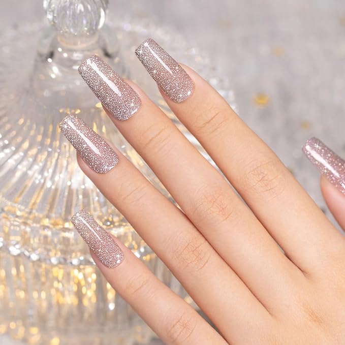 RARJSM Reflective Rainbow Glitter Gel Nail Polish Nude Gray Brown Sheer Jelly Gel Polish Flash Diamond Sparkle Silver Shimmer Pigment Soak off Curing Requires 15ml Single Bottle for Home Salon